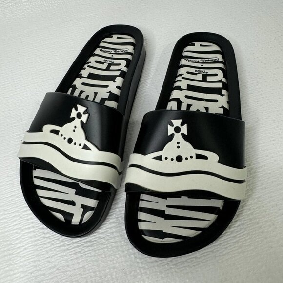 Vivienne Westwood Melissa Anglomania Black White Beach Slides Sandals US SIZE 7 - Picture 8 of 8